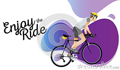 Cartoon sportsman bicyclist in helmet riding bicycle in sportswear Vector Illustration