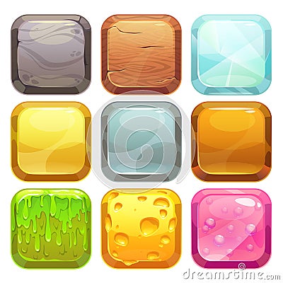 Cartoon square buttons set, app icons Stock Photo