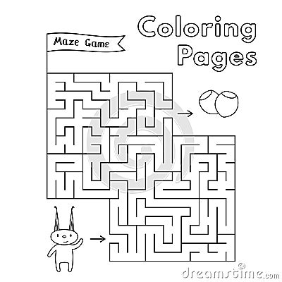 Cartoon Squirrel Coloring Book Maze Game for Kids Vector Illustration