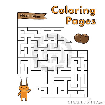 Cartoon Squirrel Maze Game for Kids Vector Illustration