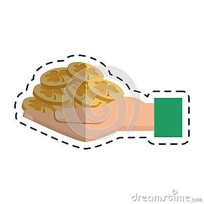 Cartoon st patricks day hand holding coins Vector Illustration