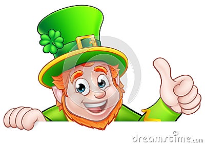 Cartoon St Patricks Day Leprechaun Top of Sign Vector Illustration