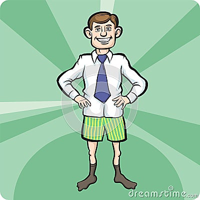Cartoon standing businessman in boxer shorts Vector Illustration