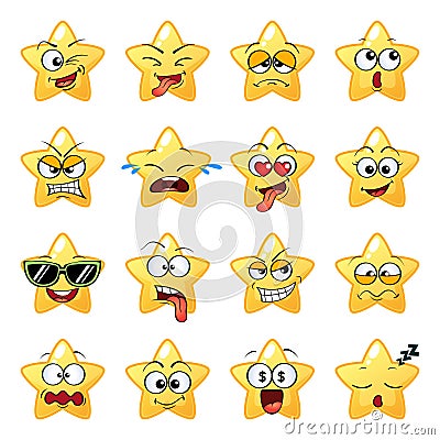 Cartoon star face. Emoji. Character. Cute emoticons Vector Illustration