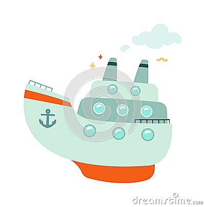 Cartoon Steamship Transport Vector Illustration