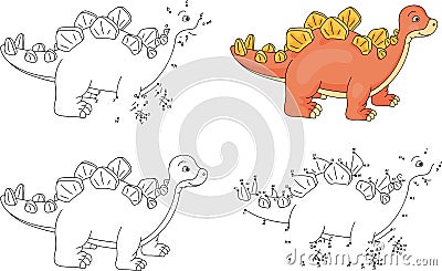 Cartoon stegosaurus. Coloring book and dot to dot game for kids Vector Illustration