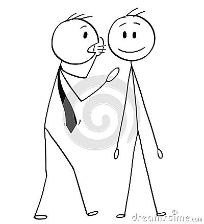 Cartoon of Banker or Businessman Whispering a Secret in Ear of Client or Customer Vector Illustration