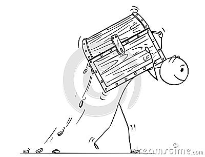 Cartoon of Man or Businessman Carrying Treasure Chest Vector Illustration