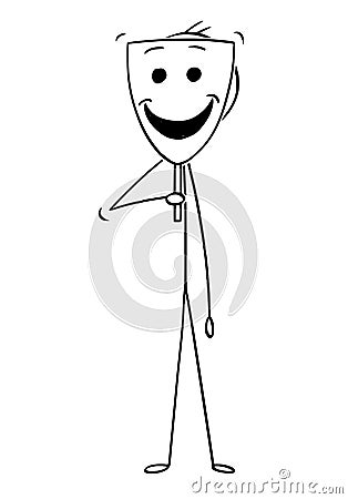 Cartoon of Man or Businessman Behind Happy Smiling Mask Vector Illustration