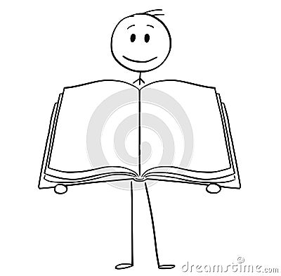 Cartoon of Man or Businessman Holding Open Empty Book Vector Illustration