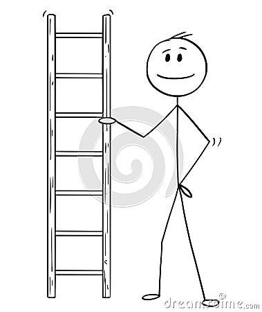 Cartoon of Man or Businessman Holding Small Ladder Vector Illustration