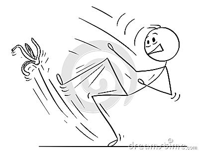 Cartoon of Man or Businessman Slipping on Banana Peel Vector Illustration