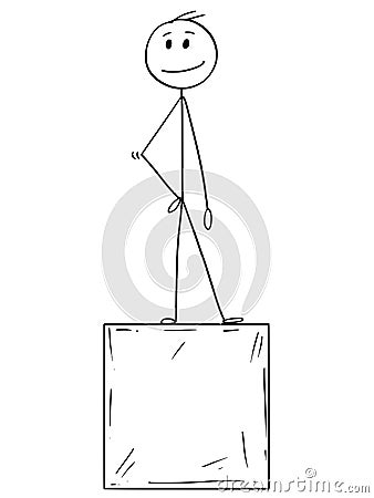 Cartoon of Man or Businessman Standing on Cube Vector Illustration