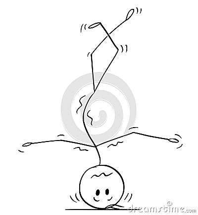 Cartoon of Man Doing Handstand on His Head Vector Illustration