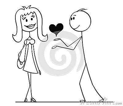 Cartoon of Man Giving Heart To Woman Vector Illustration