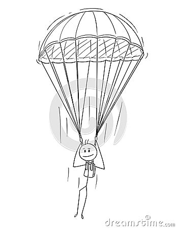 Cartoon of Skydiver Man or Businessman With Parachute Vector Illustration