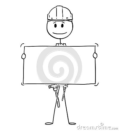 Cartoon of Workman or Technician Holding Empty Sign Vector Illustration