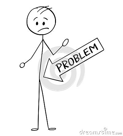 Cartoon of Big Problem Arrow Pointing at Crotch of Man Vector Illustration