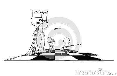 Cartoon of Big Chess King Sending Small Pawn Figure to Fight Vector Illustration