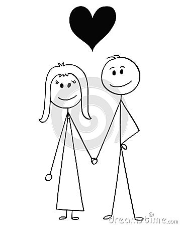 Cartoon of Heterosexual Couple of Man and Woman With Heart Above Them Vector Illustration