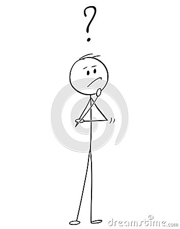 Cartoon of Man or Businessman Thinking About Problem Solution or Strategy Vector Illustration