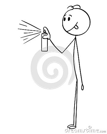 Cartoon of Man Using Can of Aerosol or Spray Vector Illustration