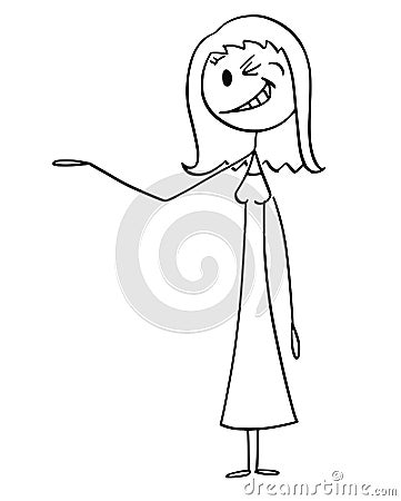 Cartoon of Smiling and Winking Woman or Businesswoman Offering or Showing Something Vector Illustration