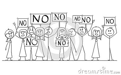 Cartoon Drawing of Group of People Protesting With No Signs Vector Illustration