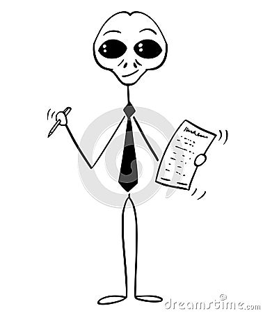 Cartoon of Alien or Extra Terrestrial Businessman Offering a Deal Vector Illustration