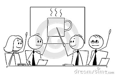 Cartoon of Business Team or People Meeting Voting for Coffee Break Vector Illustration