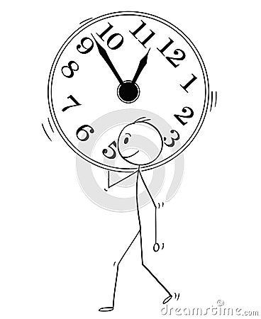 Cartoon of Man or Businessman Carry Big Wall Clock Vector Illustration