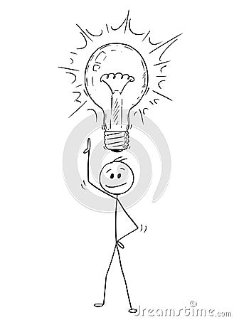 Cartoon of Man or Businessman With Idea and Shining Light Bulb Above his Head Vector Illustration