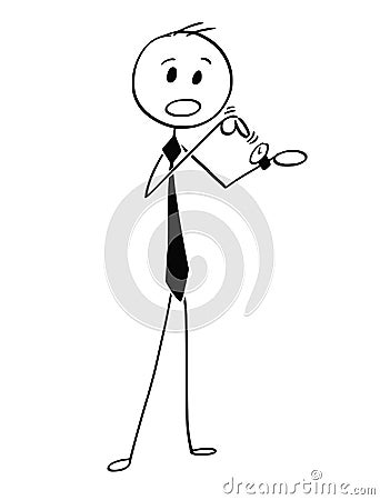Conceptual Cartoon of Businessman Pointing at Wrist Watch Vector Illustration