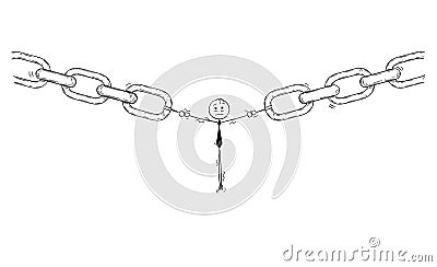 Cartoon of Businessman or User or Employee as the Weakest Link of Chain Vector Illustration