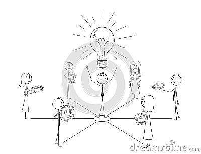 Cartoon of Business Team and Leader Working Togeth Vector Illustration