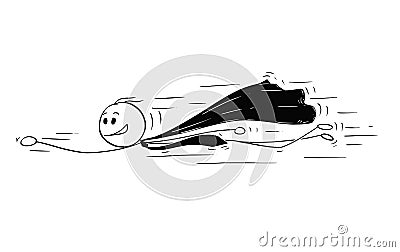 Cartoon of Smiling Superhero Businessman Flying Vector Illustration