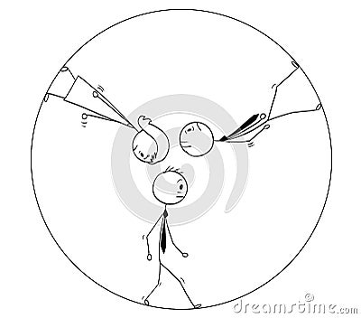 Conceptual Cartoon of Sad or Tired Business People Walking in Circle or Wheel Vector Illustration