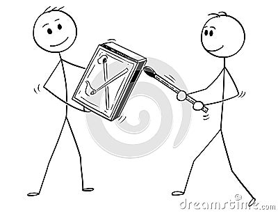 Cartoon of Two Businessmen Striking a Match Vector Illustration