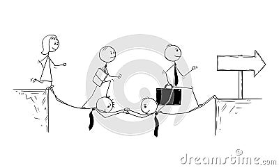 Conceptual Cartoon of Business Teamwork and Sacrifice Vector Illustration