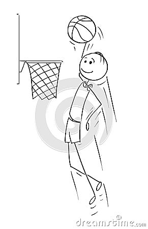 Vector Cartoon of Basketball Player Scoring Goal Vector Illustration