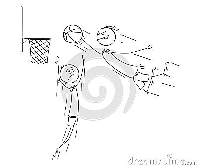 Vector Cartoon of Basketball Player Scoring Goal Vector Illustration