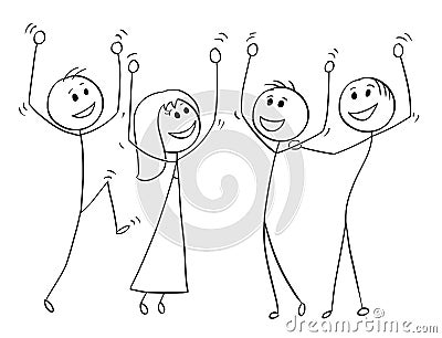 Cartoon of Group of People Celebrating Success Vector Illustration