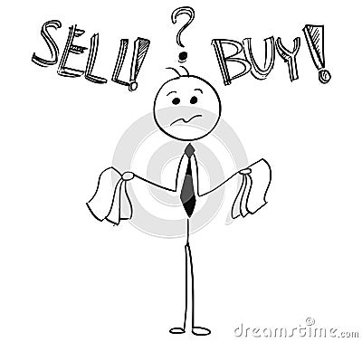 Businessman Deciding Between Buy and Sell Decision Vector Illustration