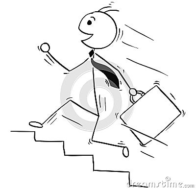 Cartoon Illustration of Smiling Business Man Running Upstairs Vector Illustration