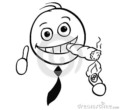 Cartoon Illustration of Happy Business Man Lightning Cigar Vector Illustration