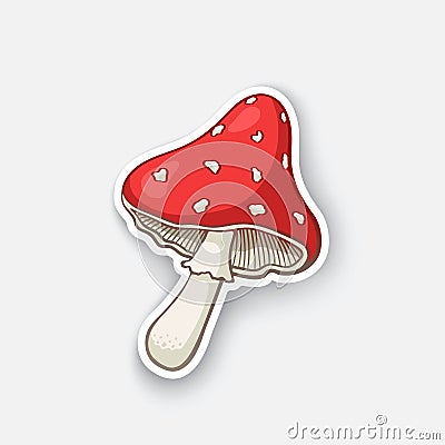 Cartoon sticker amanita mushroom Vector Illustration