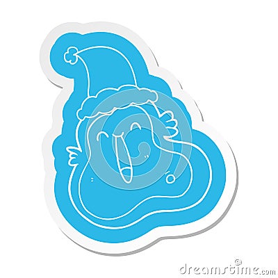 cartoon sticker of a germ wearing santa hat Vector Illustration