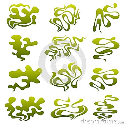 Cartoon stinky smell bubbles, water vapor and stench aroma streams vector set Vector Illustration