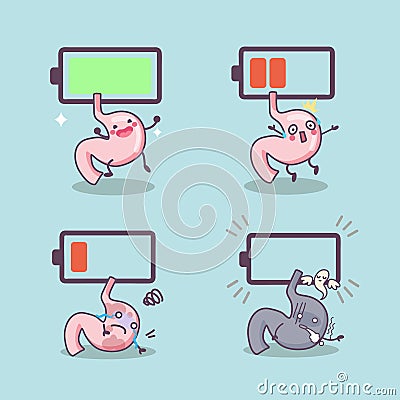 Cartoon stomach with battery Vector Illustration