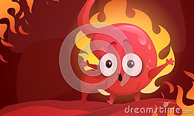 Cartoon stomach character burning of heartburn Vector Illustration